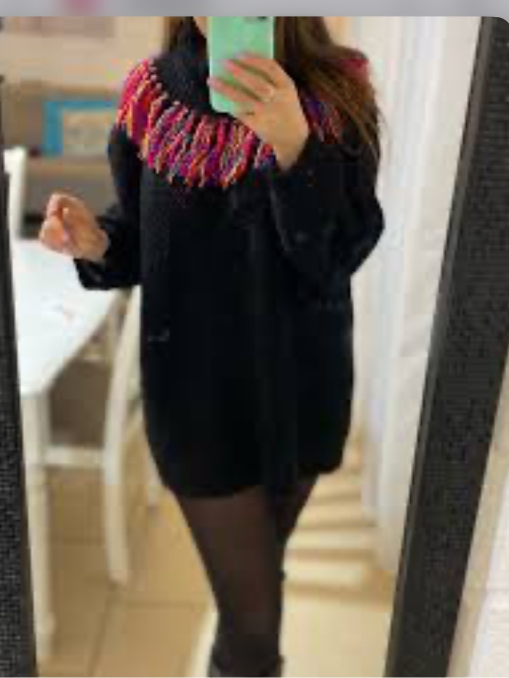 Victoria Jones vintage textured Black Sweater with Pink and Purple Fringe Yoke